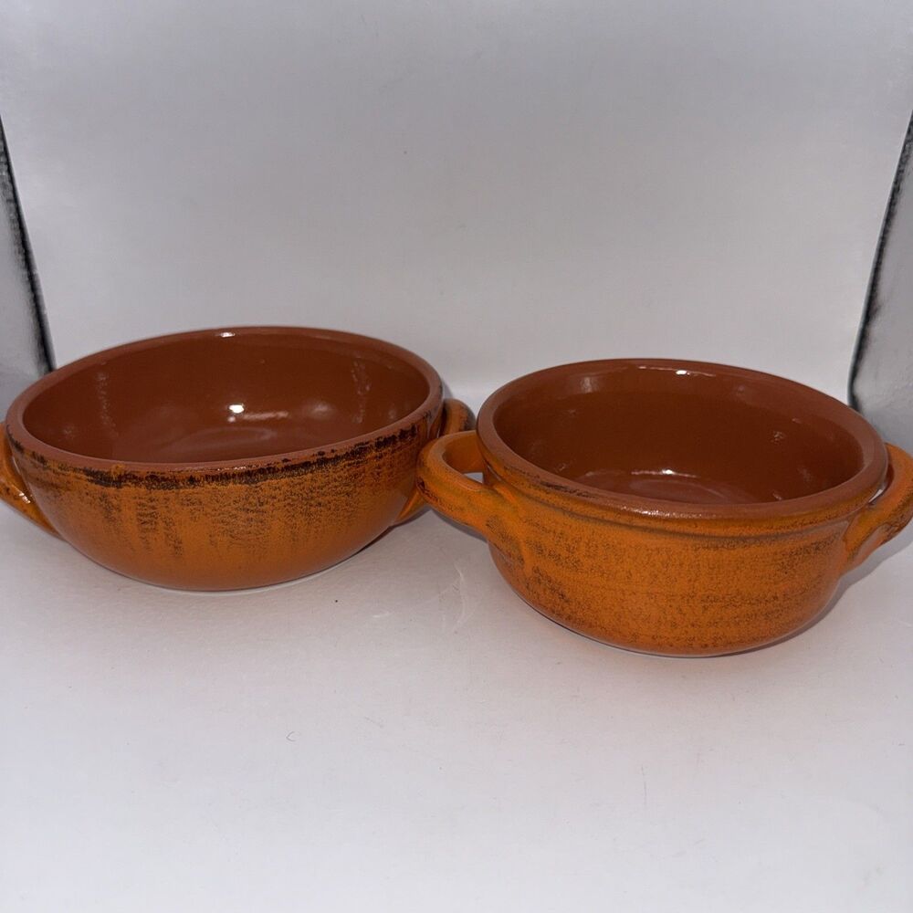 De Silva Double Handled Orange Terracotta Soup Casserole Bowl & Side Dish ITALY